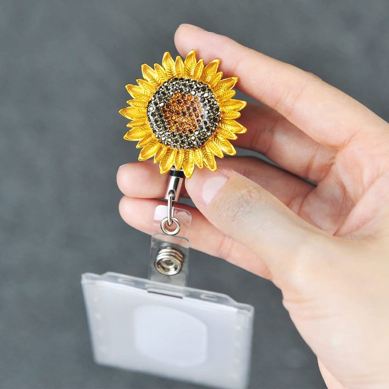 Ascrafter 2 Pack Golden Sunflower Badge Reel  Bling Crystal Retractable Badge Holder with Belt Clip  ID Card Holder for Women Nurse Teacher - Image 3